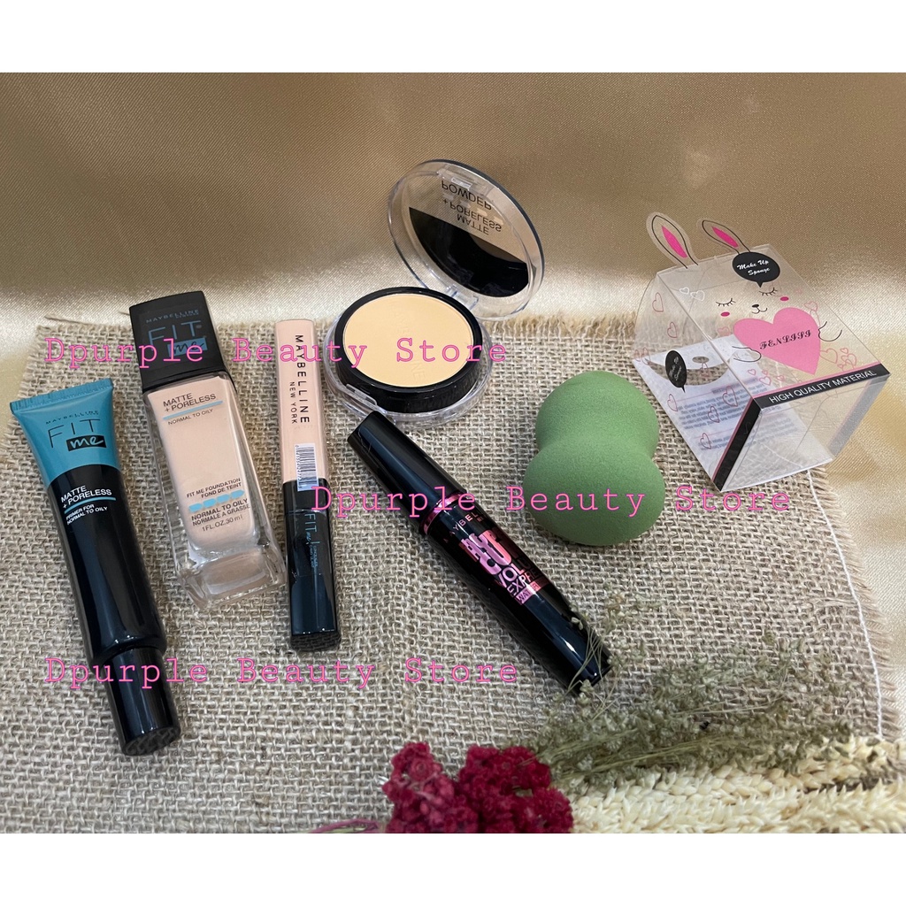 COD - Maybelline Fashion Week Set 9 in 1 - Paket Makeup Maybelline 9 in 1 - Bedak Padat - Fondation - Concealer - Primer - Maskara - Eyeliner - Lipcream - Pensil Alis 2 pcs Hitam &amp; Coklat - Gratis Beauty Blender / Spon Telur