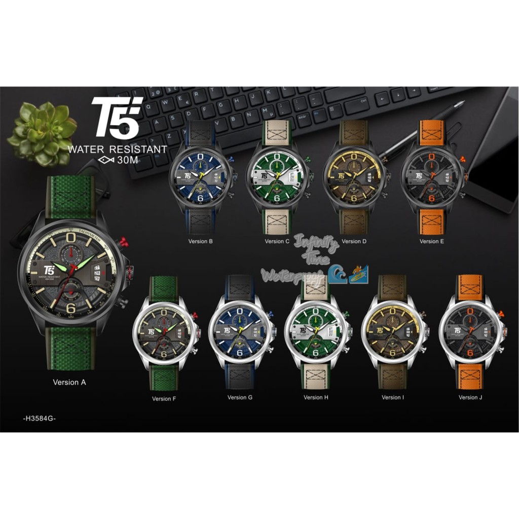Jam Tangan Cowok T5 H3584G 3584 Chrono dan Tanggal Aktif Kualitas Original Waterproof