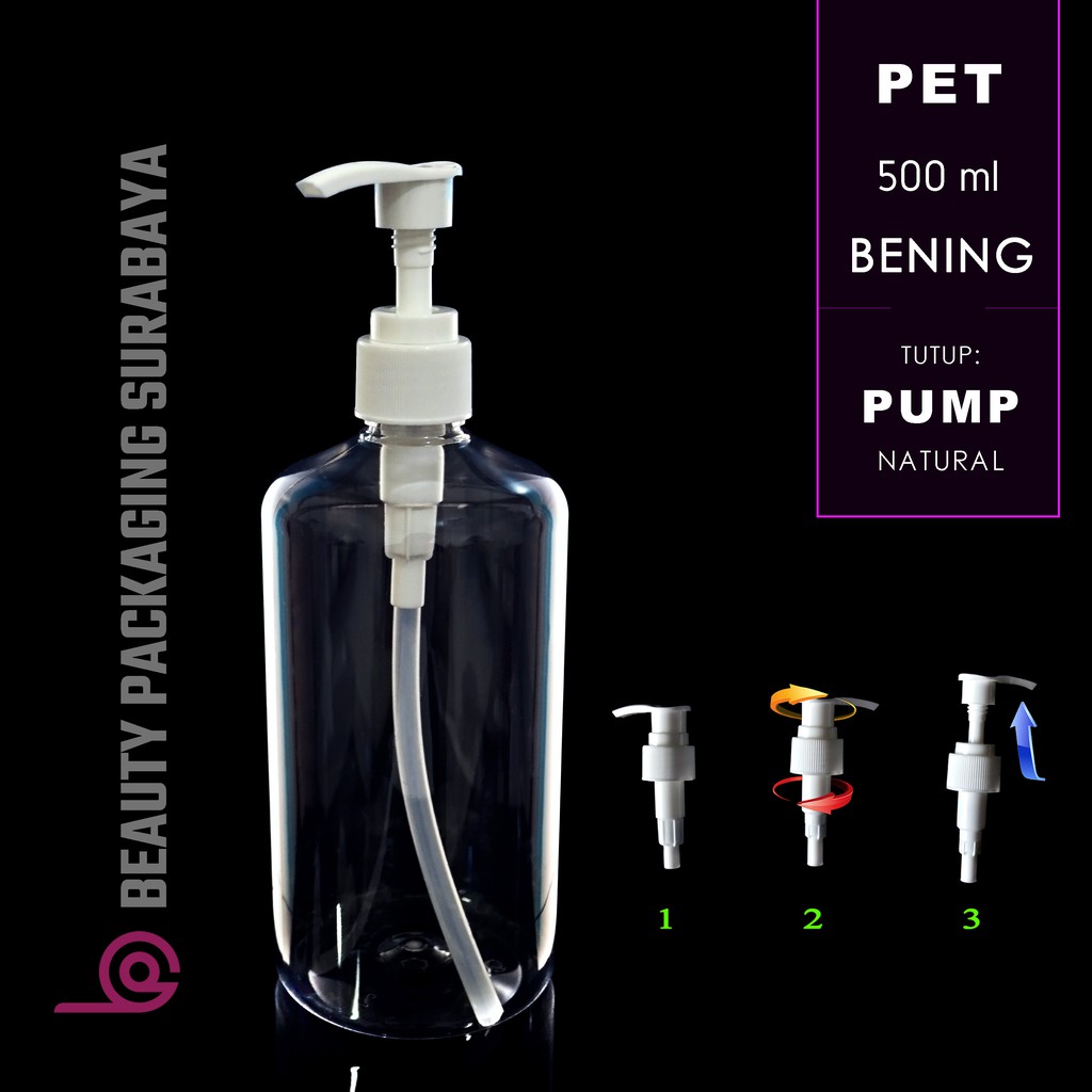 Botol Plastik PET 500ml BR neck 24mm bening Tutup Pump Lotion