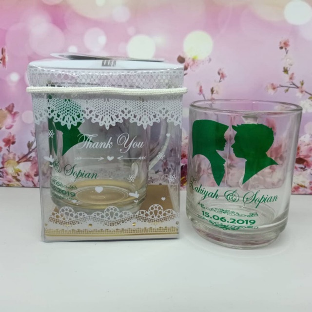 SOUVENIR GELAS GAGANG KEMASAN MIKA