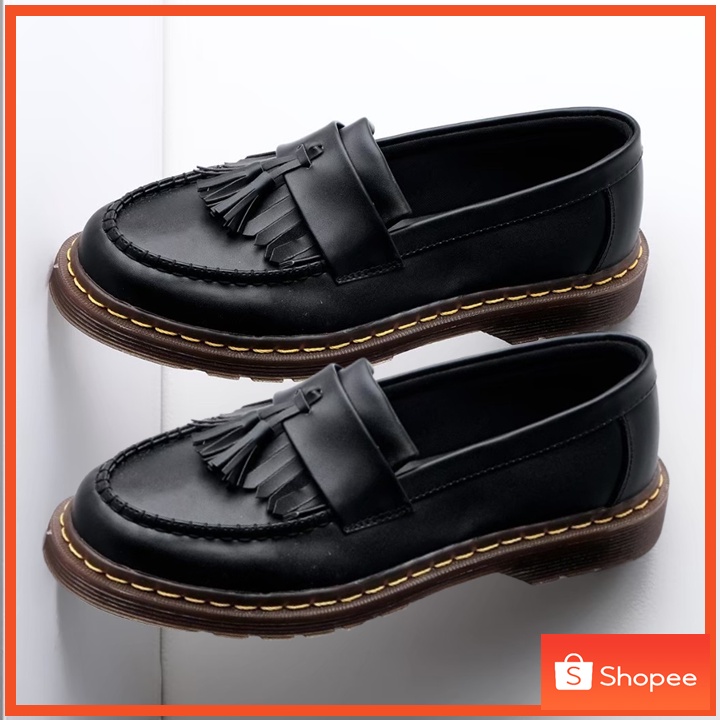 Sepatu Loafers Casual Pria Wanita Kulit Formal Kuliah Penny Loafer Kasual Sepatu Slip On - Ziggy Black