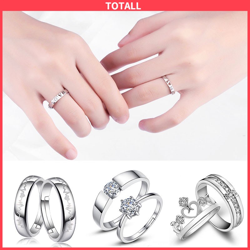 [✅READY STOCK] 925 Silver Cincin Pasangan Berlian Mode Wanita Perhiasan Cincin Couple Rings US 4 5 8 9  Penjualan Panas Mode