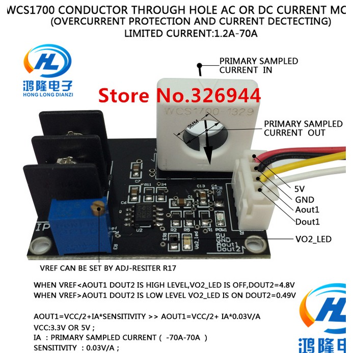 WCS1700 Current Sensor 70A-70A with cable konektor