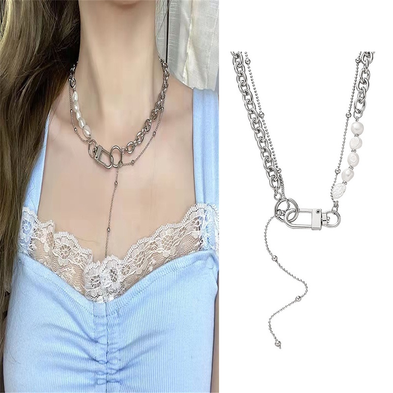 Personalized Cahaya Mewah Imitasi Mutiara Kunci Desain Klavikula Rantai Kalung Kalung untuk Wanita