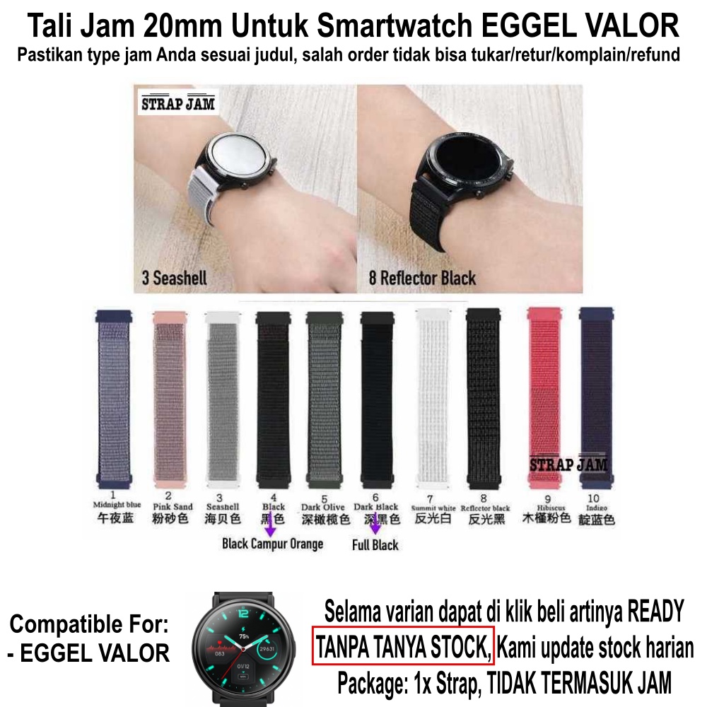 Tali Jam Tangan Eggel Valor - Strap 20mm Sport Loop Velcro Nylon Krekan