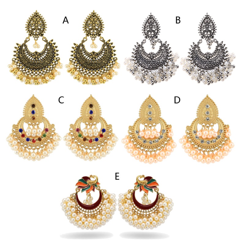 SIY  Bollywood Ethnic Bridal Bride Kundan Earrings Peacock Pearls Jhumka Jhumki Indian Bahubali Drop Earrings Fashion Jewelry