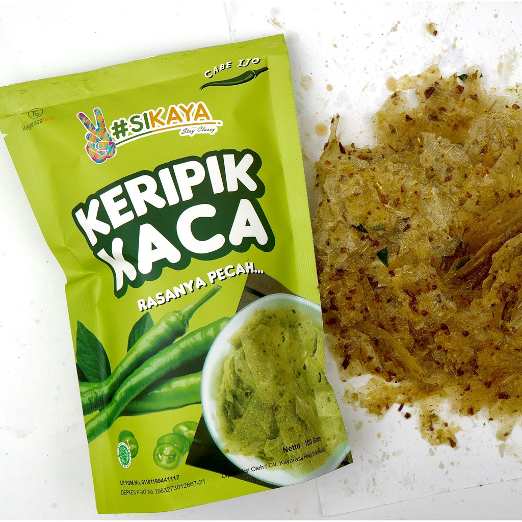 Keripik Kaca Sikaya 100 gram Halal MUI rasa cabe hijau Free Bubble Wrap Gratis Packing Dus Paking ca
