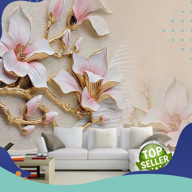 High Quality Kustom 3d Lukisan Dinding Wallpaper Stereo Relief Magnolia Bunga Dinding Seni Lukisan