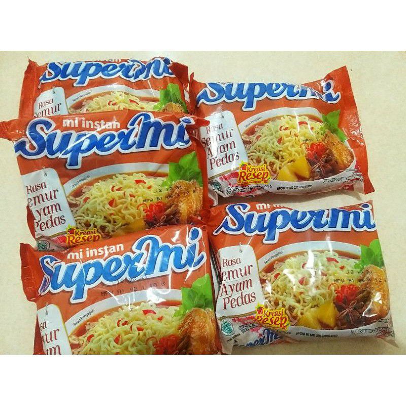 SUPERMI SEMUR AYAM PEDAS 5bks , MIE INSTAN SUPERMIE AYAM PEDAS , MIE PEDAS JADUL