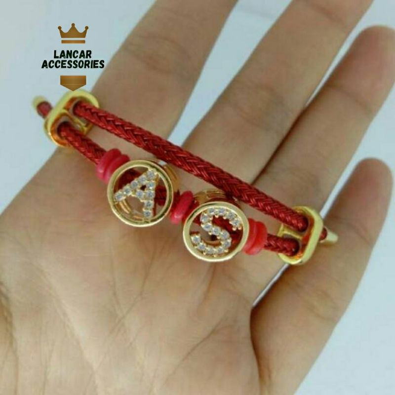 Gelang Tali Wanita Inisial Huruf Gelang Tali Kawat Waterproof Anti Air