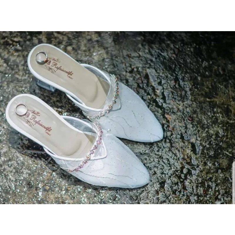 sepatu azwa silver tinggi 7cm kaca