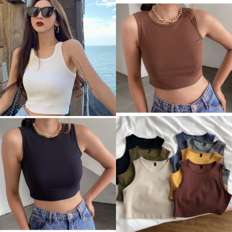 Crop Rib Tank Top Atasan Wanita