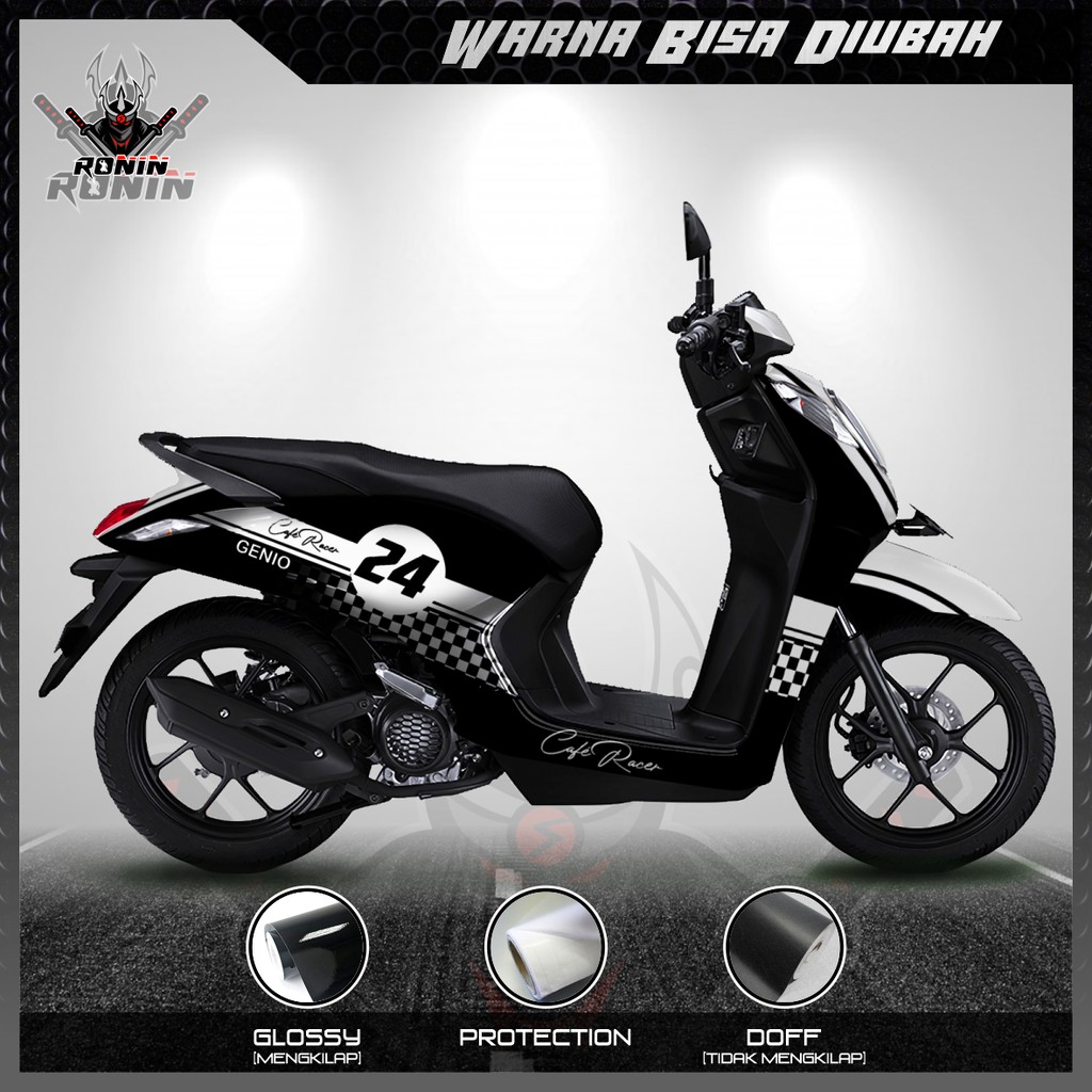 Sticker Decal Full Body Genio Motif Retro Cafe Racer Hitam