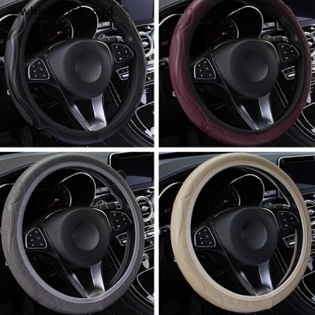 {whitebright3.id} Universal Auto Car Steering Wheel Cover Leather Breathable Anti-slip 38cm ,