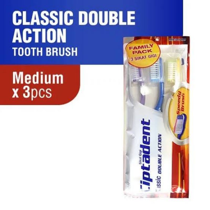 Ciptadent Classic Double Action Toothbrush Isi 3pcs - Ciptaden Tooth Brush Medium - Sikat Gigi Regular