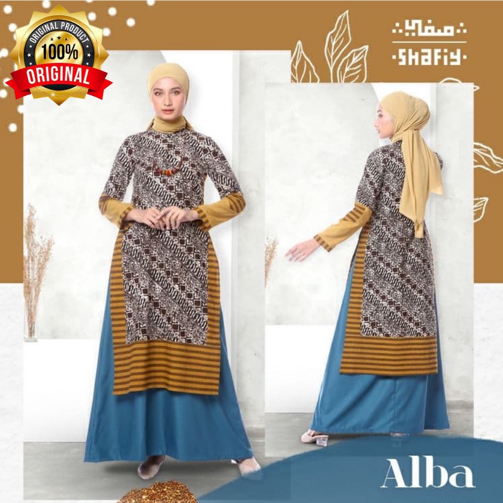 Alba Gamis Batik Shafiy Original Modern Etnik Jumbo Kombinasi Polos Tenun Terbaru Dress Wanita Big Size Dewasa Kekinian Cantik Kondangan Muslim XL