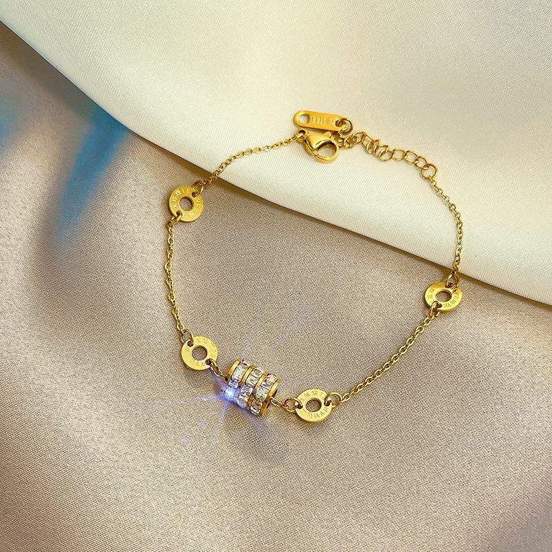 Gelang Wanita Titanium Romawi Anti Karat Emas 18k Berlian Bangle Perhiasan-gold