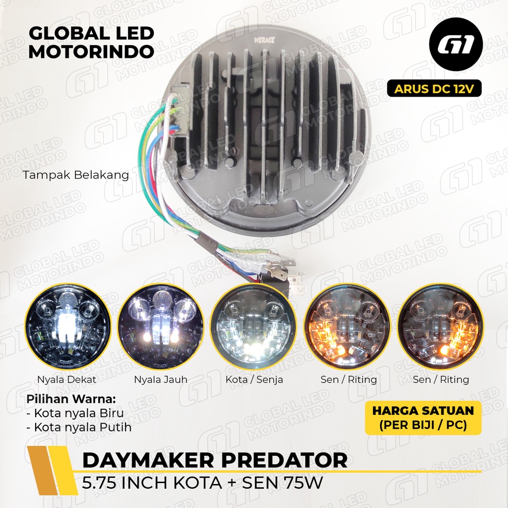 [WERACE] DAYMAKER 5,75 INCH 16 LED 75 WATT LAMPU KOTA + SEN / SEIN KUNING DUS HITAM POLOS D2 KUNING PUTIH