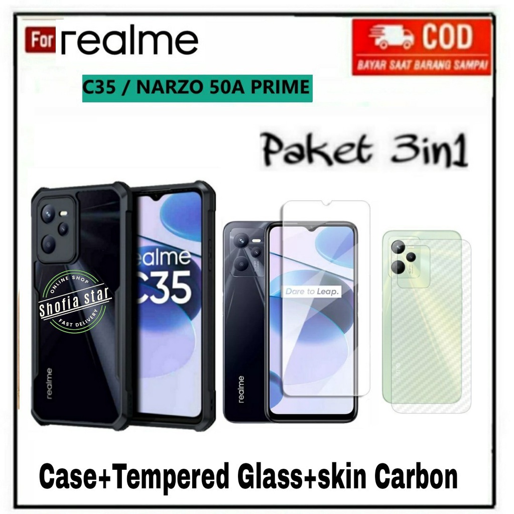 3IN1 CASE REALME C35 C33 2022 C31 NARZO 50i PRIME NARZO 50A PRIME 50A SOFTCASE SHOCKPROOF TRANSPARAN CAMERA PROTECT CASING