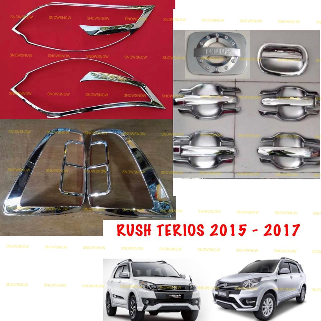 Paket Garnish Depan Belakang Outer Handle Tank Cover New Rush Terios 2015 2017 Sporty Hitam Chrome