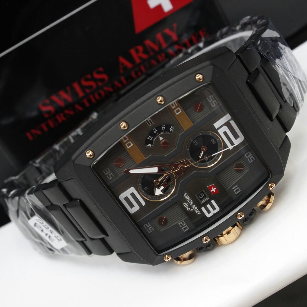 JAM TANGAN PRIA SWISS ARMY RANTAI 2252 ORIGINAL BLACK ROSEGOLD(WHITE)