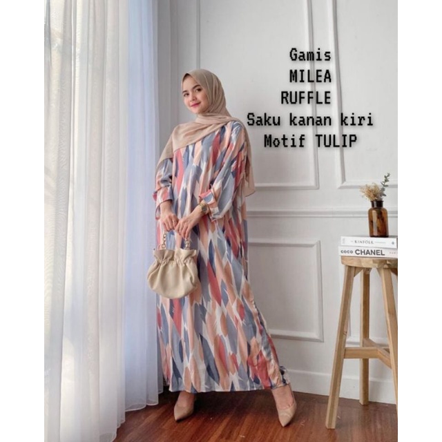 Gamis Milea / Dress Syari/ LD 120 cm / PB 130 cm / Gamis Rayon Premium / Dress Gamis Rayon Premium / Gamis Jumbo / Daster Gamis-MILEA(TULIP)