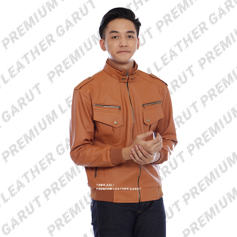 Jaket kulit pria hitam/coklat muda model terbaru bisa COD Gratis Sarung Tangan