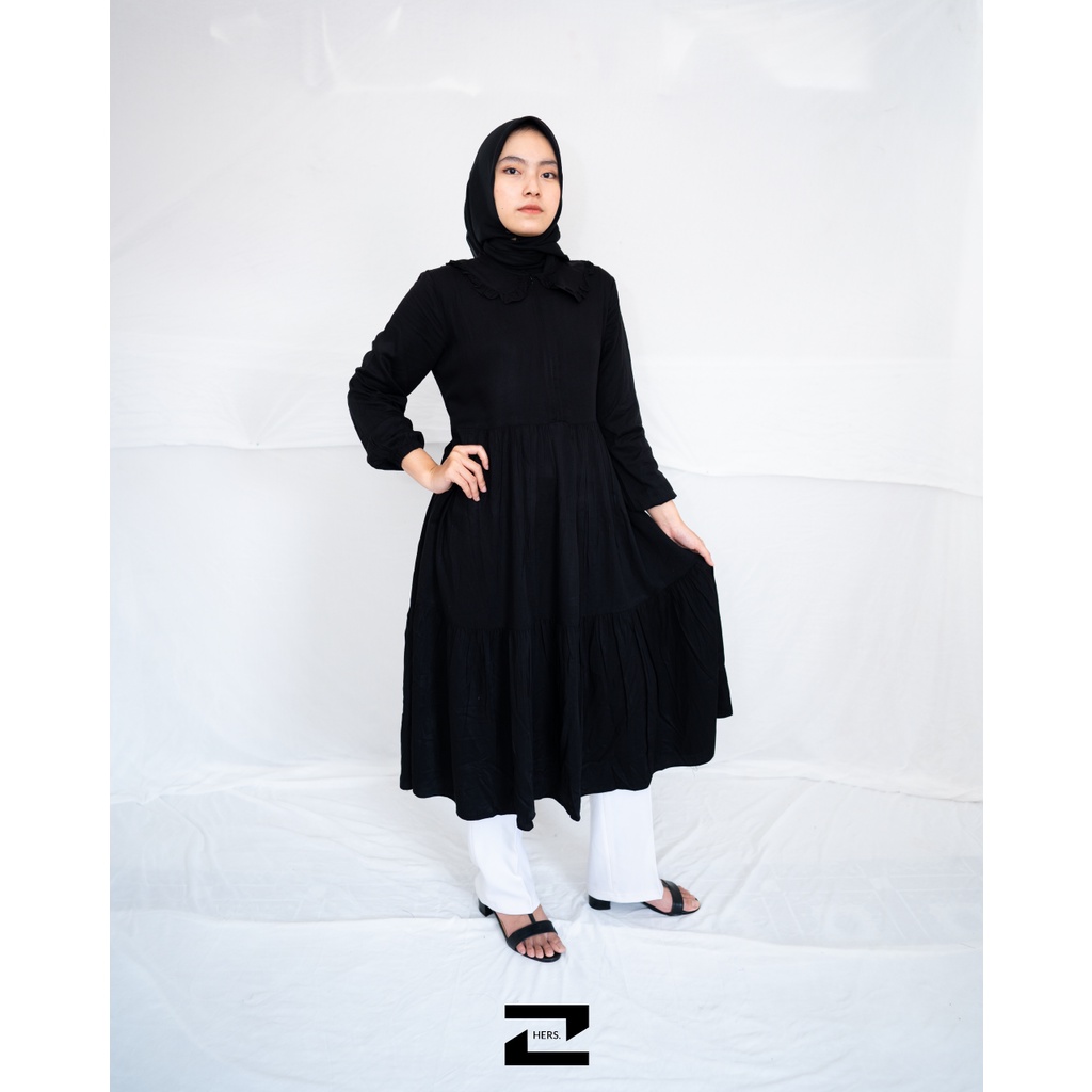 Tunik Polos Hitam Kerah Tali