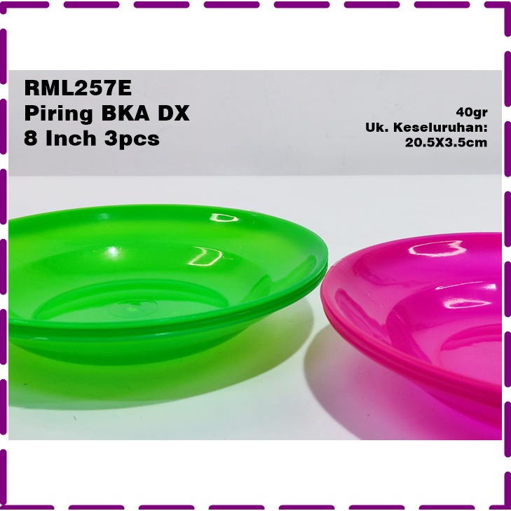 [Set 3pcs] RML257E Piring Makan Plastikl BKA DX 8 Inch 3's