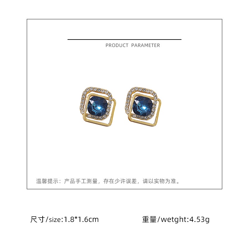 Sterling silver jarum Korea halus Zircon Blue Diamond Internet terkenal elegan anting-anting wanita