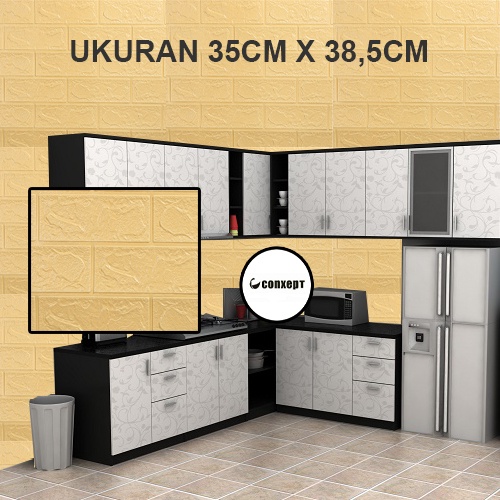 CX Wallpaper Foam 3D Bata Warna CREAM Premium Wall Paper Sticker Wallpaper Foam Bata Stiker