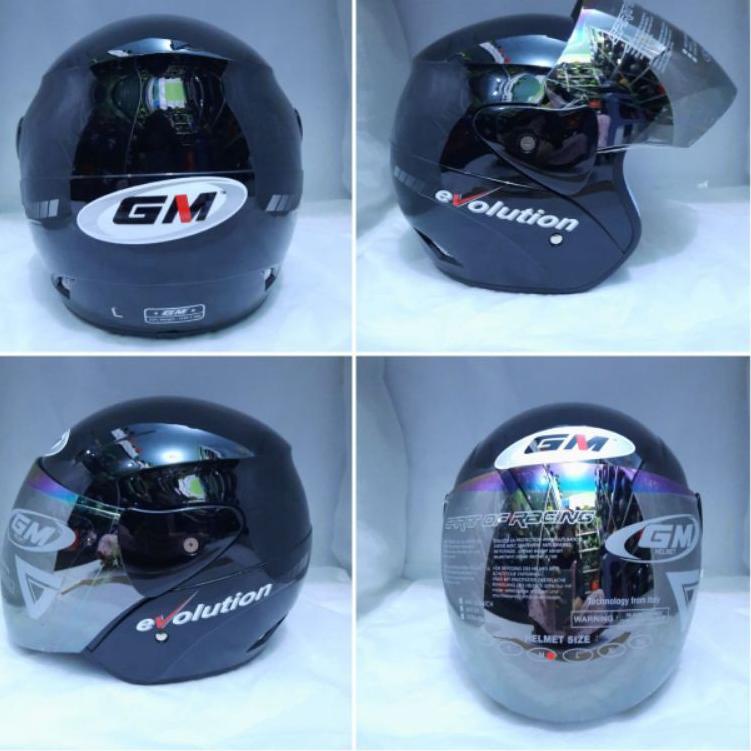 best produk helm gm evolution solid black metalik   hitam metalik kaca pelangi half face            