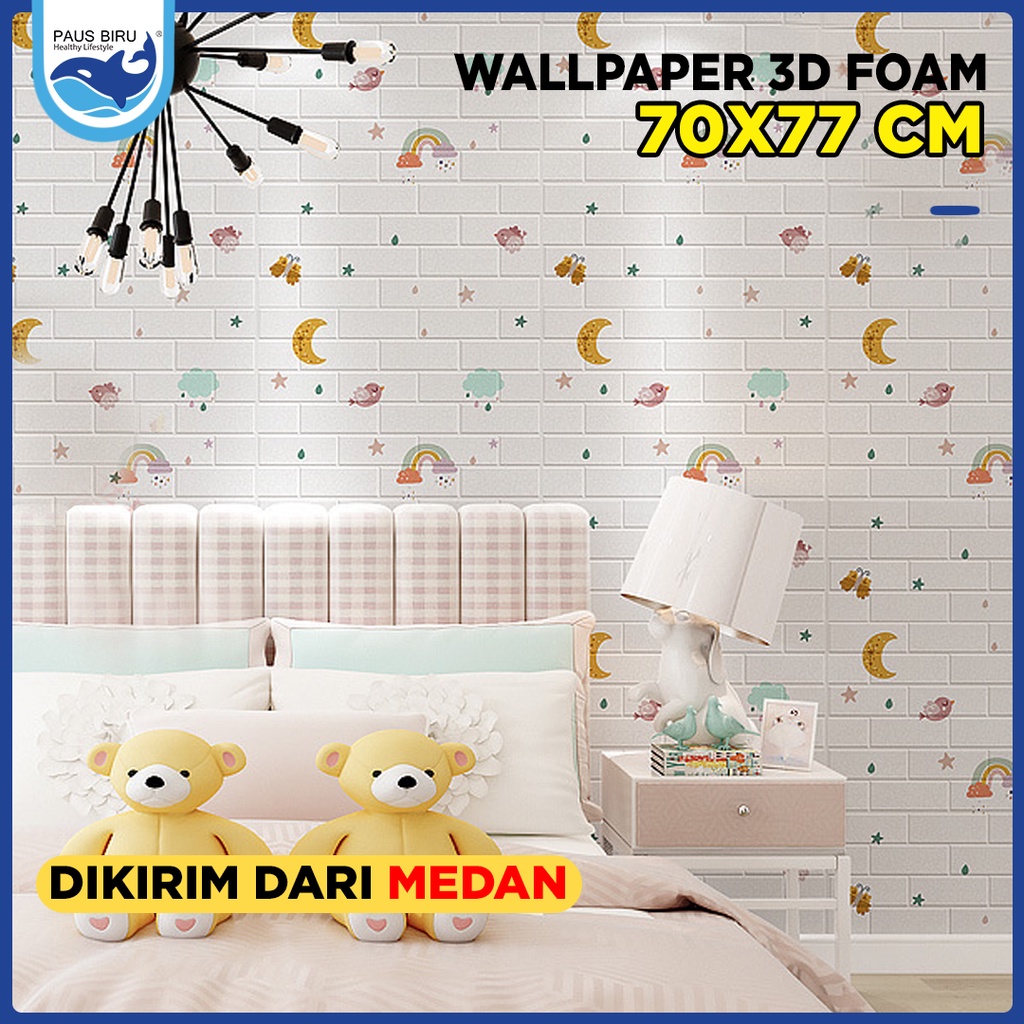 Paus Biru - Wallpaper 3D Foam Motif Batu Bata Motif Anak | Motif Kayu | Tebal 3 mm Dekorasi Dinding 