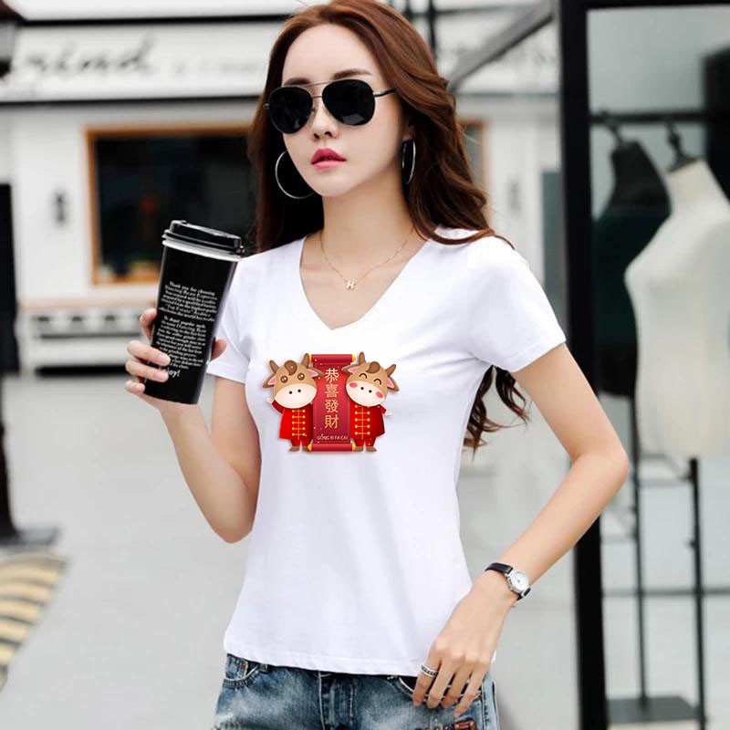 YOURTSTYLE1119 - KAOS IMLEK/ KAOS WANITA VNECK TWO COW CNY/ KAOS TERLARIS / KAOS VNECK