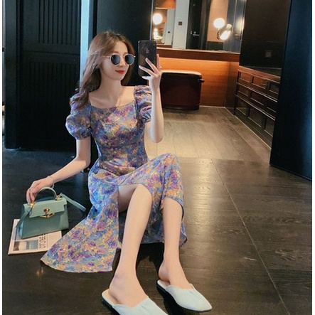 b022, import Dress Midi Flora Blue Cantik import fashion terkiniian