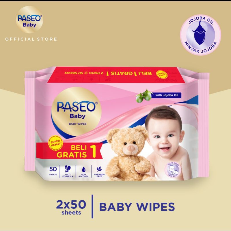 Tissue Tisu Basah Paseo Wipes Jojoba Oil 50s + 50s (beli 1 gratis 1)