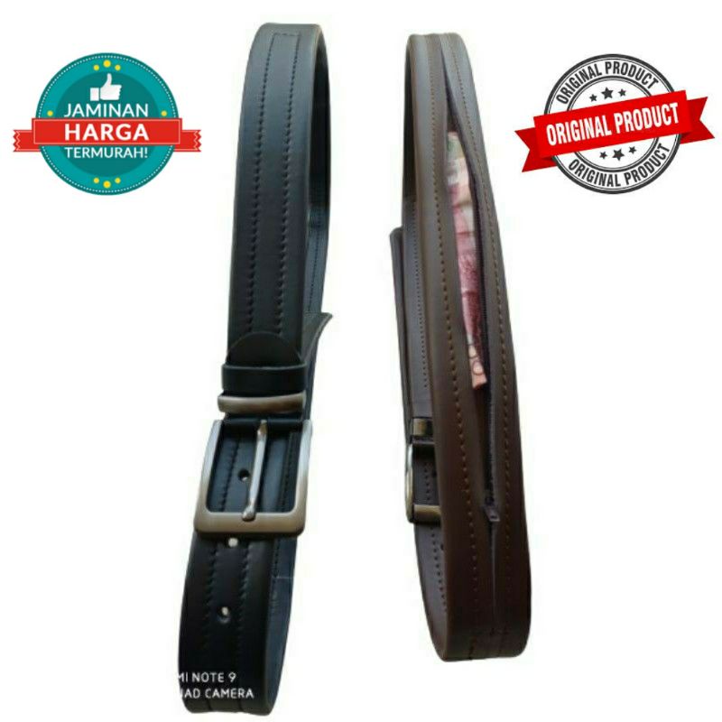 Ikat pinggang pria Gesper Belt resleting Sabuk kulit sapi asli panjang jumbo isim jimat MUrah 150 cm