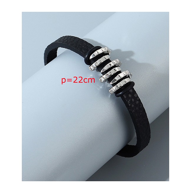 LRC Gelang Tangan Fashion White K Geometric Alloy Leather Mens Bracelet Y64879