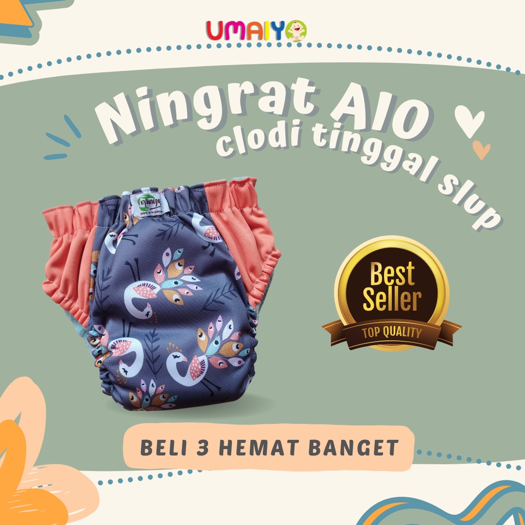 Ningrat AIO Clodi Popok Kain Bayi Cuci Ulang Model Celana Ukuran reguler  jumbo SNI Polos