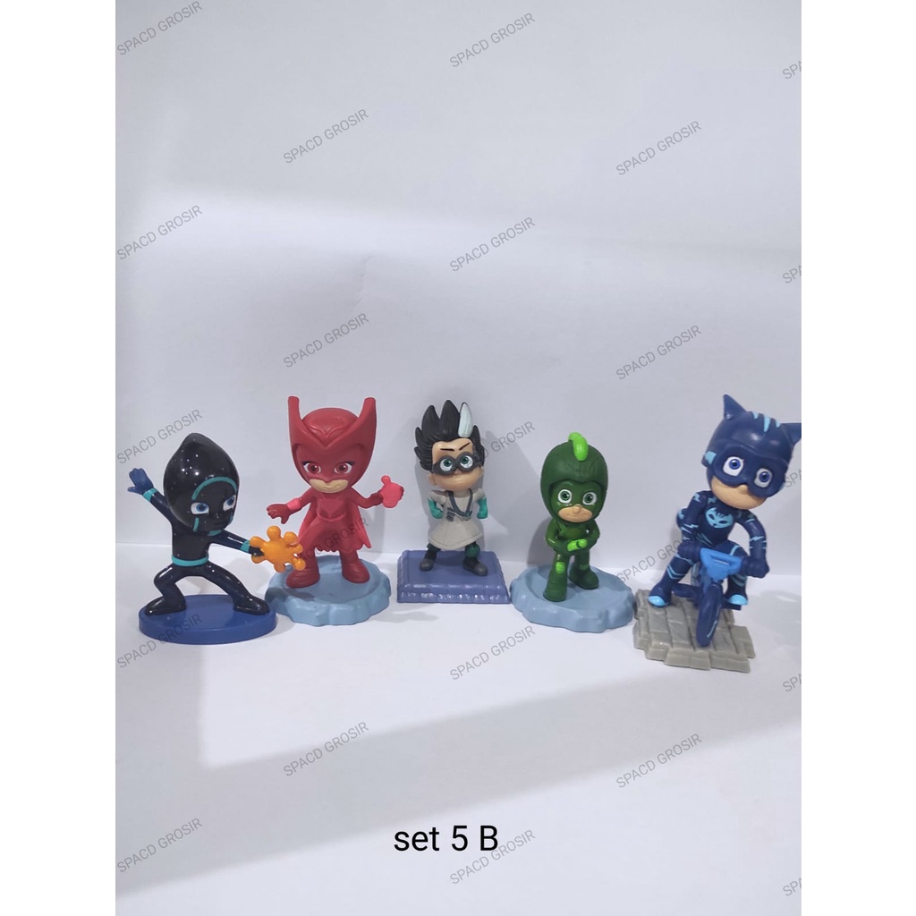 Figure Pj Mask set 5 Original Just Play Owlette Gekko Catboy Topper Kue