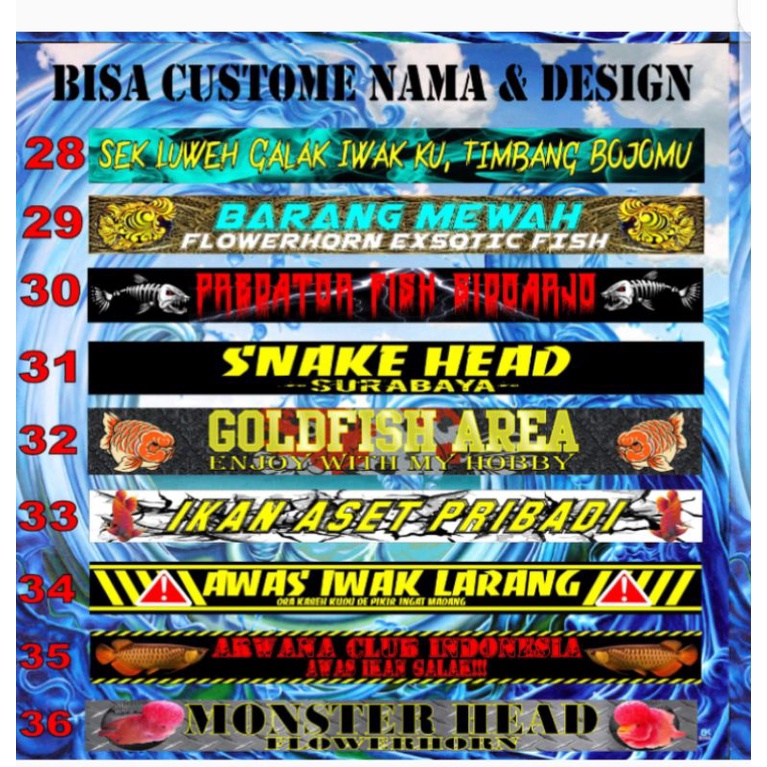 60cm Stiker Aquarium Stiker list stiker ikan galak iwak galak