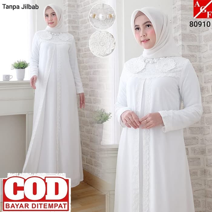 Jual Madina Syari Putih Gamis Syari Warna Putih Busana Muslim Put BJ950 Baju Gamis Wanita Putih / M