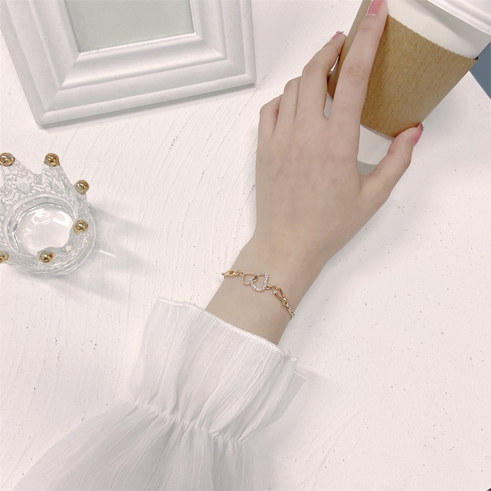 Gelang Fashion Wanita Cinta Ganda Gelang Emas Pasangan Bertatahkan Berlian Mewah Ringan