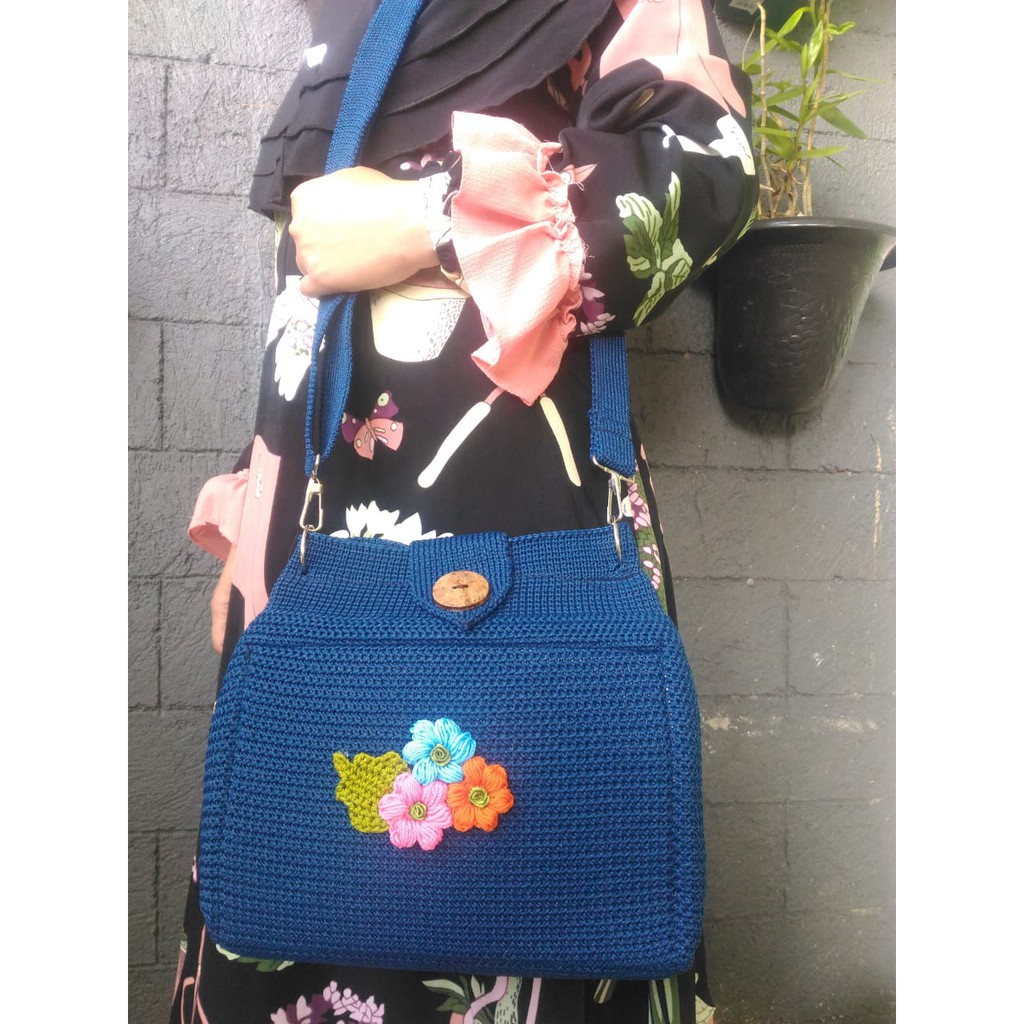 Tas Selempang Rajut Bunga Cantik Murah | Knit Sling Bag Lembang - Tas Rajut Wanita