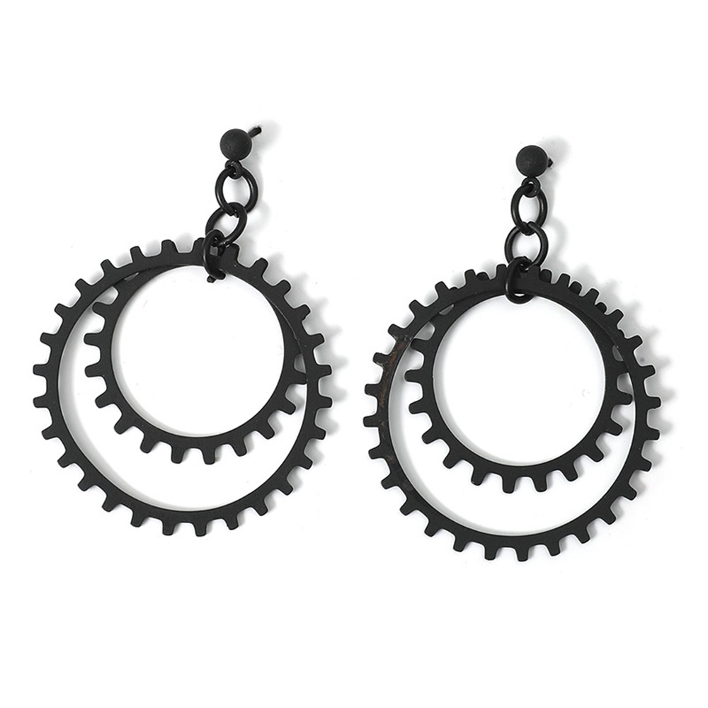 Anting Tusuk Gantung Desain Geometri Bulat Hollow Warna Hitam Gaya Vintage Untuk Wanita