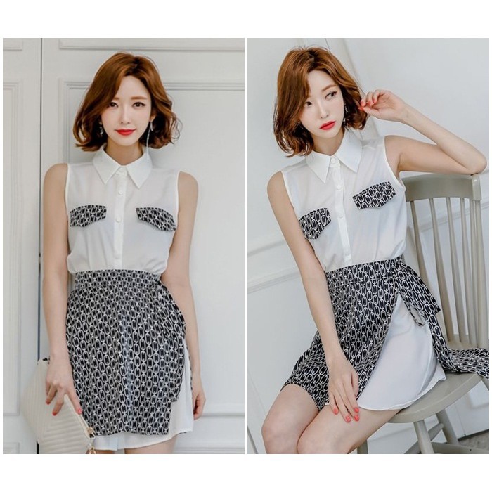 [baju wanita korea]  Casual Chic Mini Dress Wanita Korea Import Hitam Putih