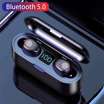NEW TWS F9 headset bluetooth full bass original Nirkabel Earphone Bluetooth 5.0 Earbud Tahan Air den