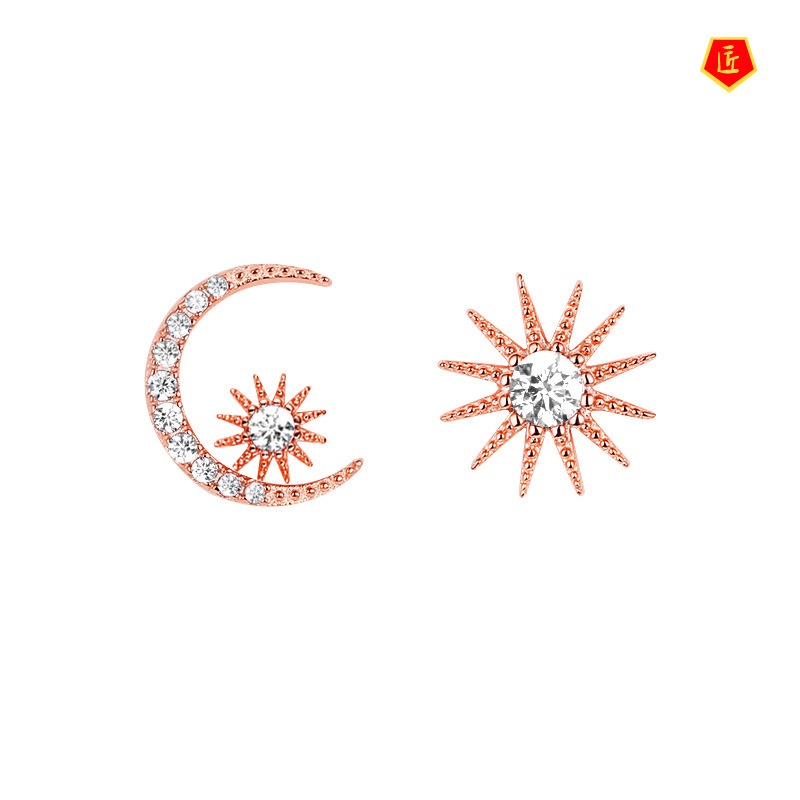 [Ready Stock]New Star and Moon Asymmetric Stud Earring Women's Temperament