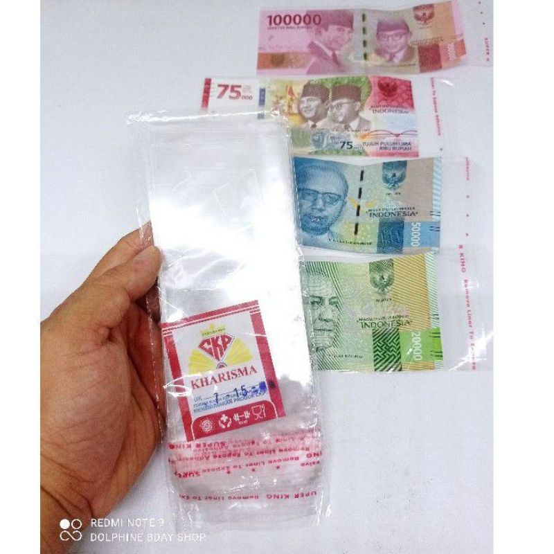 Plastik OPP size 7 x 15 cm isi 100 lbr bisa untuk buket uang/Plastik uang baquet