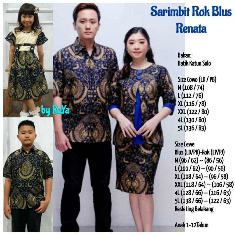 Batik Family Couple Keluarga Sarimbit Dress Renata Biru Baju Batik Anak Anak